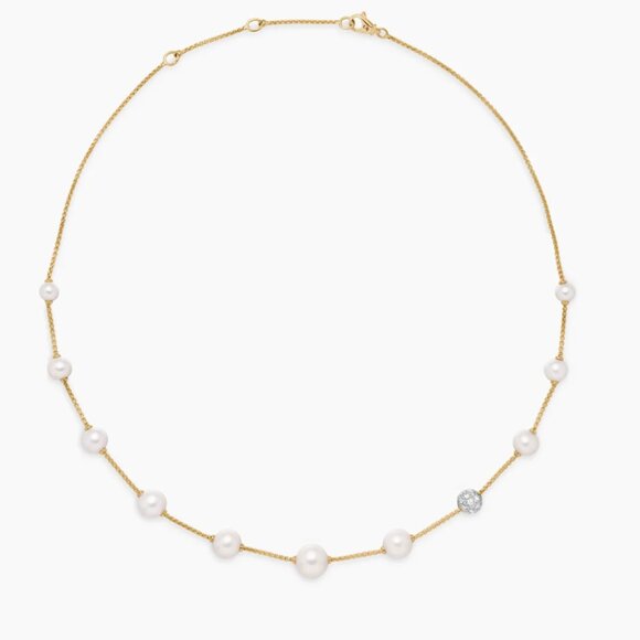 New David Yurman 18K Yellow Gold Pearl and Pavé Station Necklace - Picture 3 of 3